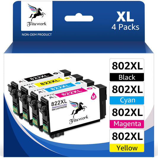 T802XL Ink Cartridges for Epson 802XL Ink Cartridges Combo Pack for Epson 802 Ink Cartridges 802 XL Works with Epson Workforce Pro WF-4740 WF-4730 WF-4734 WF-4720 Printers Black, Cyan, Magenta, Yellow