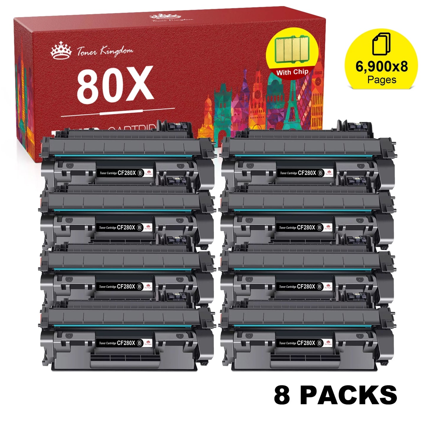 80X CF280X Compatible Toner Cartridge Replacement for HP (Black, 8-Pack)