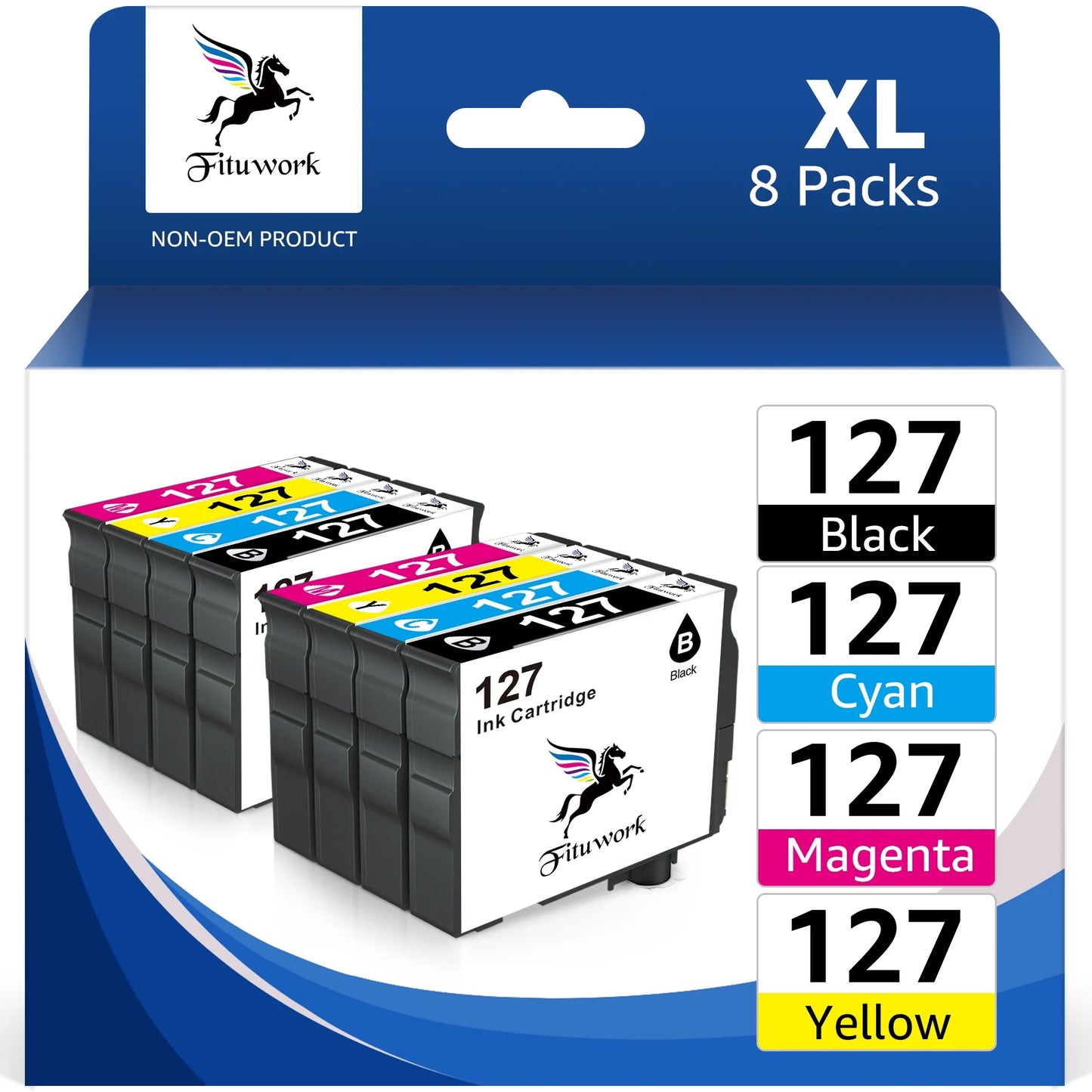 8-Pack 127 Ink 127XL Ink Cartridges for 127 XL  7520 NX530 NX625 Printer (2 Black, 2 Cyan, 2 Magenta, 2 Yellow)