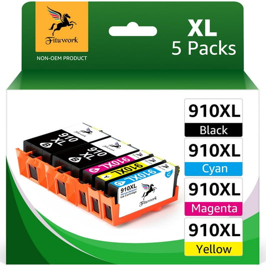 910XL Ink Cartridges Combo Pack Replacement for HP Ink 910 XL Compatible with HP OfficeJet Pro 8020 8025 8028 8035 8030 8010 8015 8018 8022 Printer (5-Pack, 2 Black, 1 Cyan, 1 Magenta, 1 Yellow)