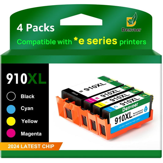 910XL Ink Cartridges Replacement for HP 910xl Ink Cartridges Combo Pack with HP OfficeJet Pro 8025e 8015e 8022e 8028e 8035e 8025 8035 8020 8022 Printer (4-Pack, Black, Cyan, Magenta, Yellow)