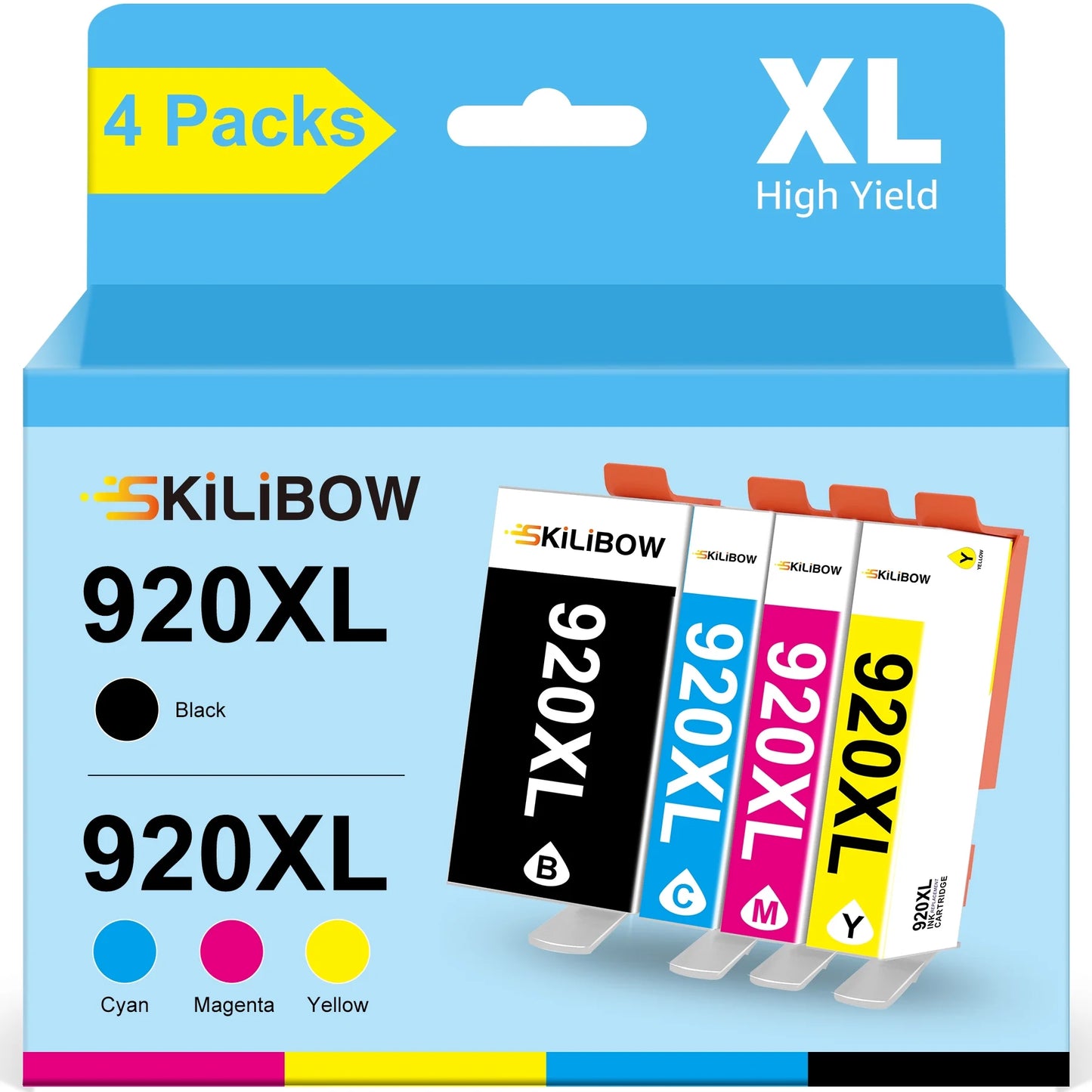 920XL Replacement for HP 920 Ink Cartridge Work for HP（1 Black,1 Cyan,1 Magenta,1 Yellow, 4-Packs)