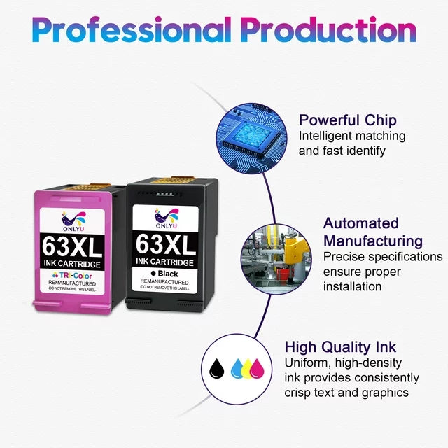 ONLYU High Yield 63XL Ink Cartridge Black and  5255 5258 Envy 4520 4512 Deskjet 1112 2132 3630 3632 Printer