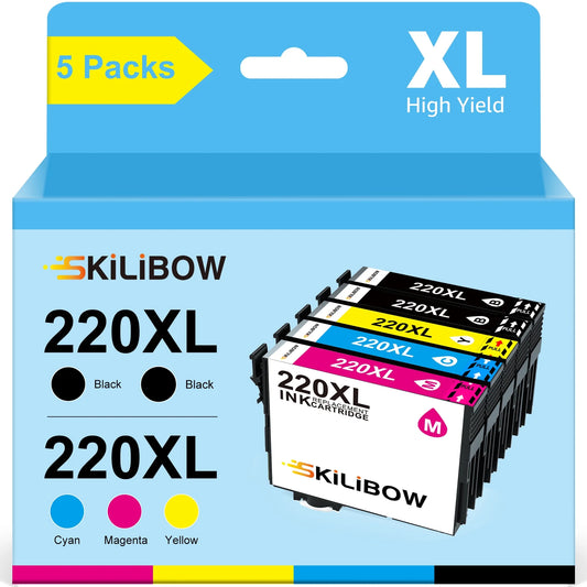 220 Ink Compatible Epson 220 XL Ink Cartridges for Epson WF-2750 WF-2760 WF-2630 WF-2650 XP-420 XP-320 Printer(5-Pack,2 Black,1 Cyan,1 Magenta,1 Yellow)