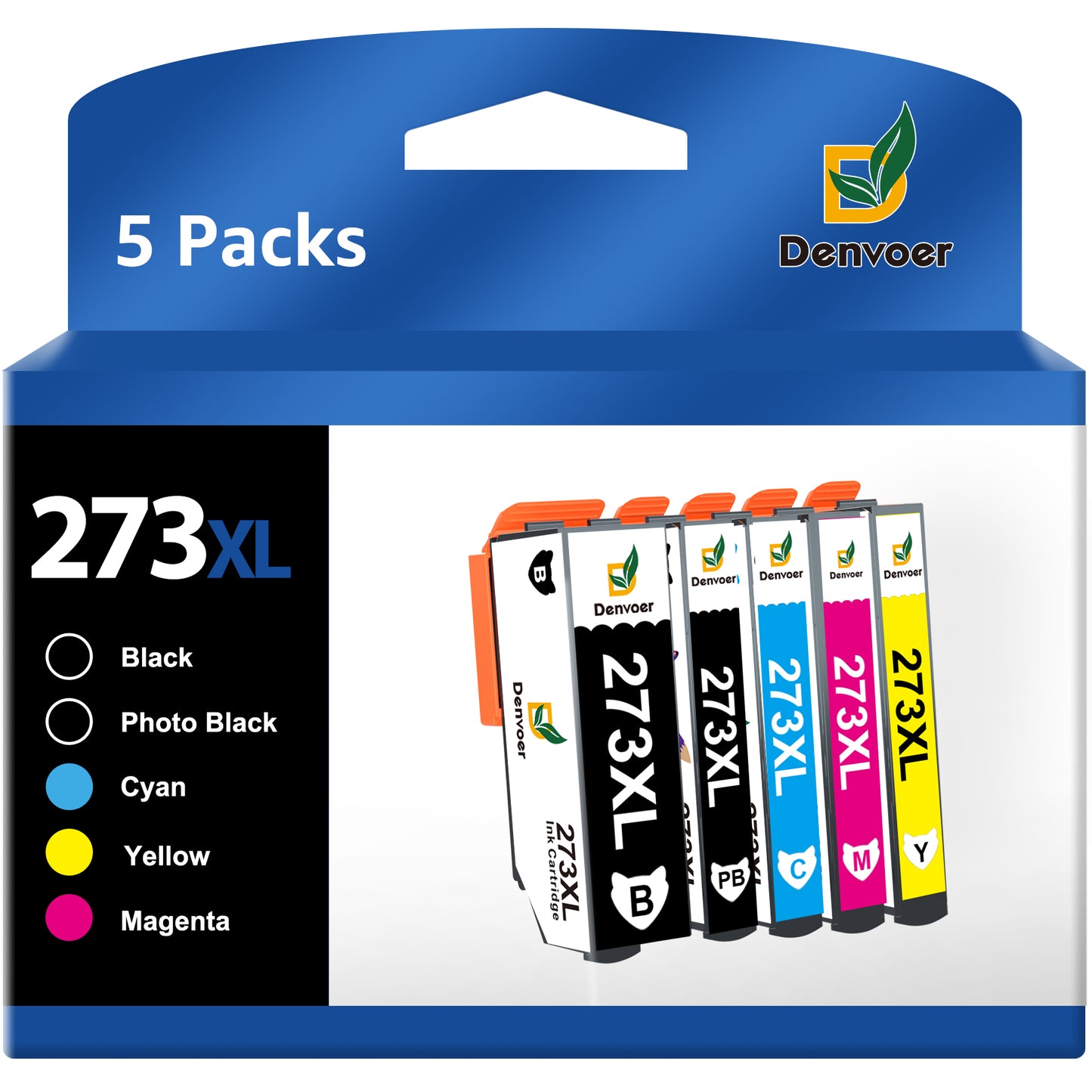 273XL Ink Cartridge High Capacity 273 Ink Replacement for Epson 273XL Ink Cartridges Combo Pack use with XP820 XP810 XP800 XP620 XP610 XP600 XP520 Printer Tray (BCMYPB, 5 Pack)