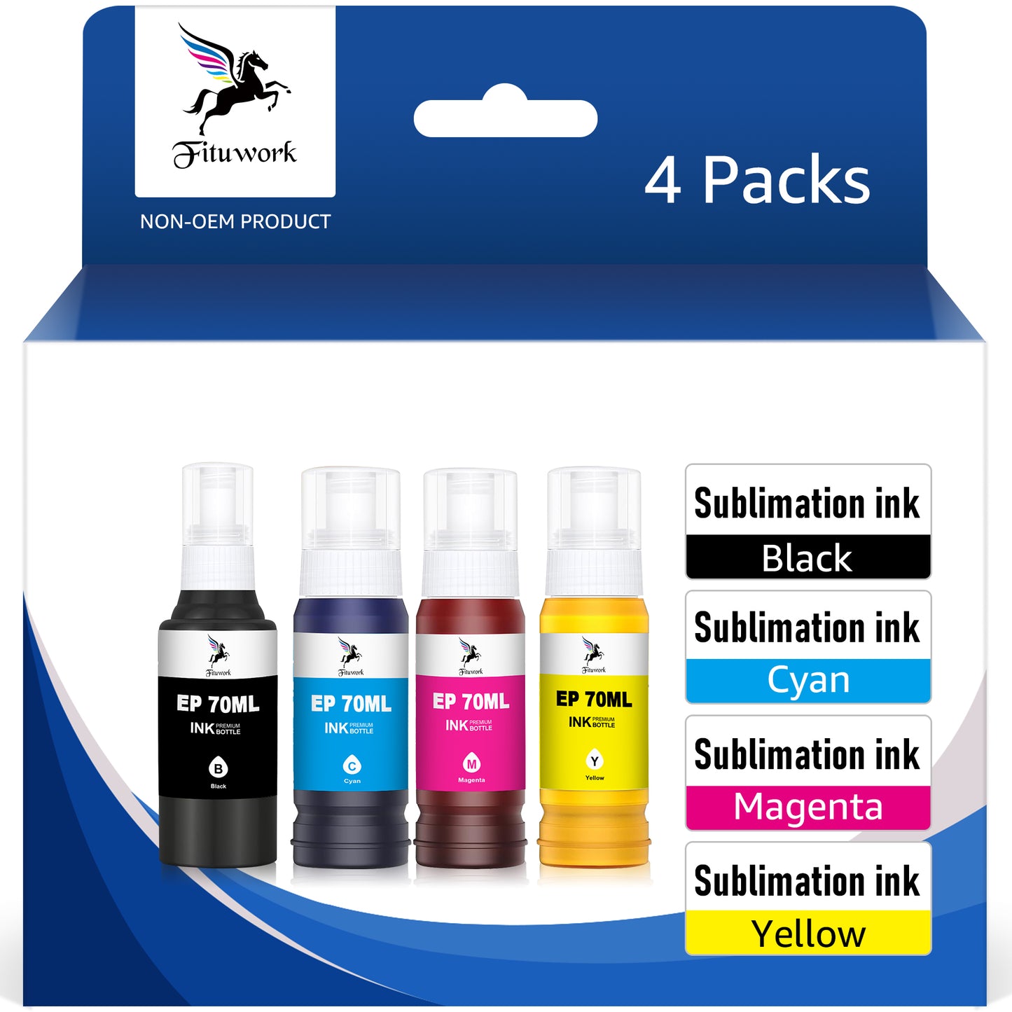 Sublimation Ink Refill for Epson Ecotank 2840 ET-2400 ET-2800 ET-2803 ET-2720 ET-2760 ET-2750 ET2850 ET-15000 ET-2720 ET-2760 ET-2750 ET-4700 ET-3760 WF-7710 WF-7720 (Black, Cyan, Yellow, Magenta)