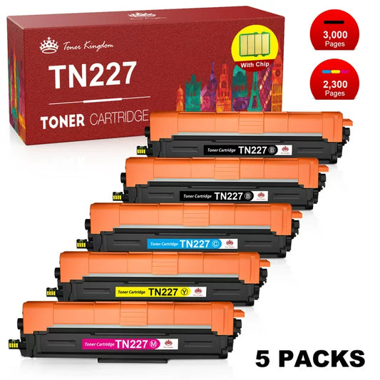 TN227 TN223 TN-227BK/C/M/Y High Yield Toner Cartridges for Brother Printer (Black*2 Cyan Yellow Magenta, 5 Pack)