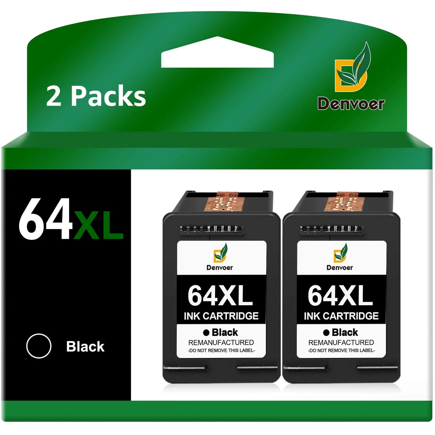 Denvoer Printer Ink 64 Replacement for HP(2 Pack)