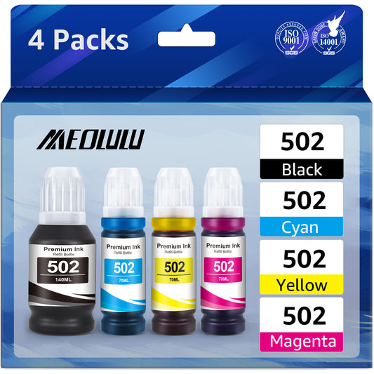 502 Ink Bottle Replacement for Epson 502 T502 Ecotank Refill Ink for Epson ET-15000 ET-2760 ET-3710 ET-2750 ET-3700 ET-4760 ET-3750 Printer (Black, Cyan, Magenta, Yellow, 4 Pack)