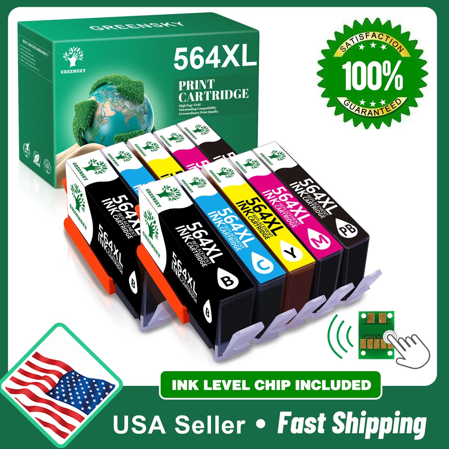 Greensky 564 XL Ink Cartridge Replacement for HP(Photo-Black Black Cyan Magenta Yellow, 10Pcs)