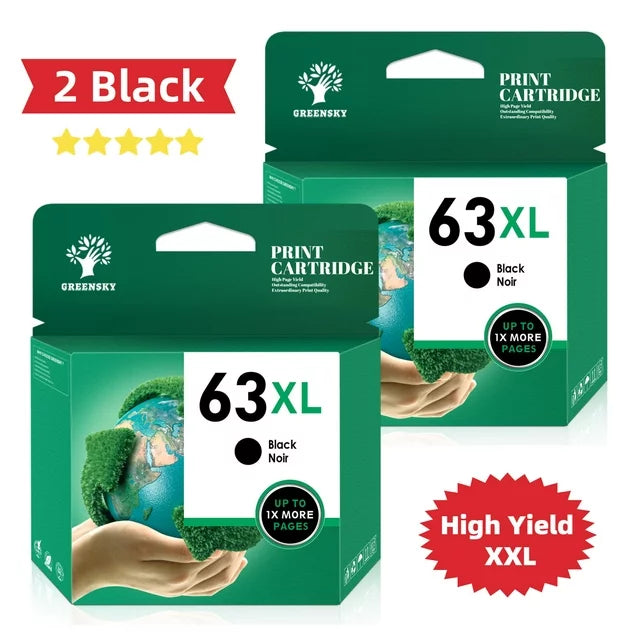 Greensky 63XL 63 Black Ink Cartridge 63XL Black Ink Cartridge(Black, 2-Pack)