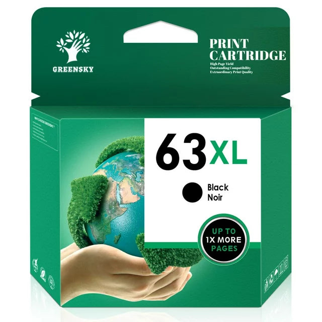 Greensky 63XL Black Ink Cartridge Replacement for HP 63 Printer Ink, 1 Pack