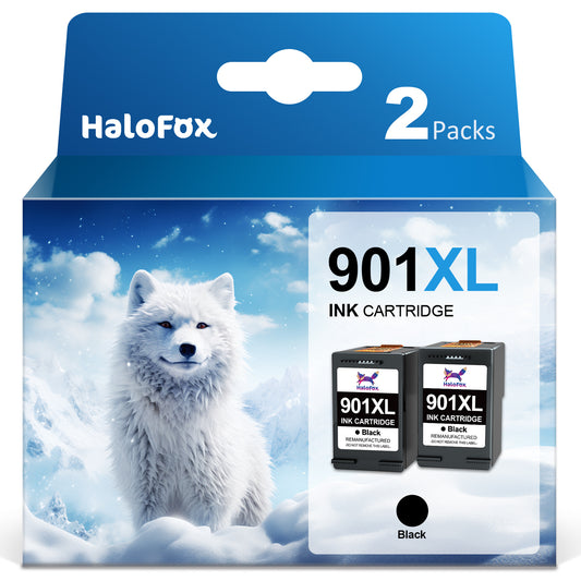 Halofox 901 Ink Cartridges Replacement for HP Printer High Yield (2 Black, 2 Pack)