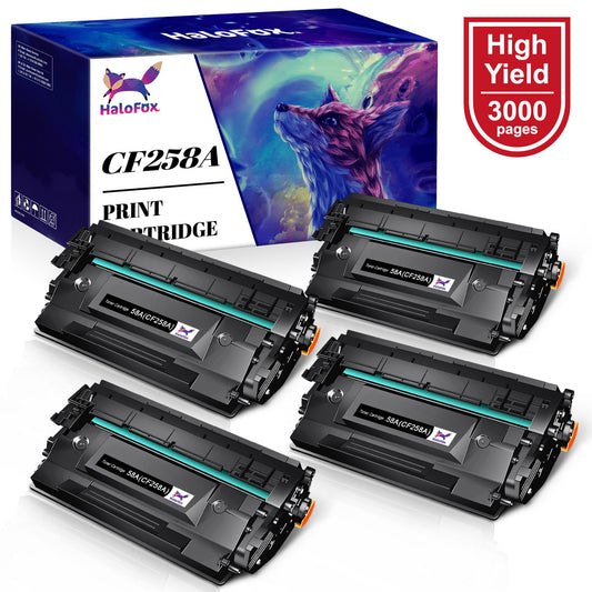 HaloFox 58A CF258A Toner Cartridge (Black, 4-Pack)