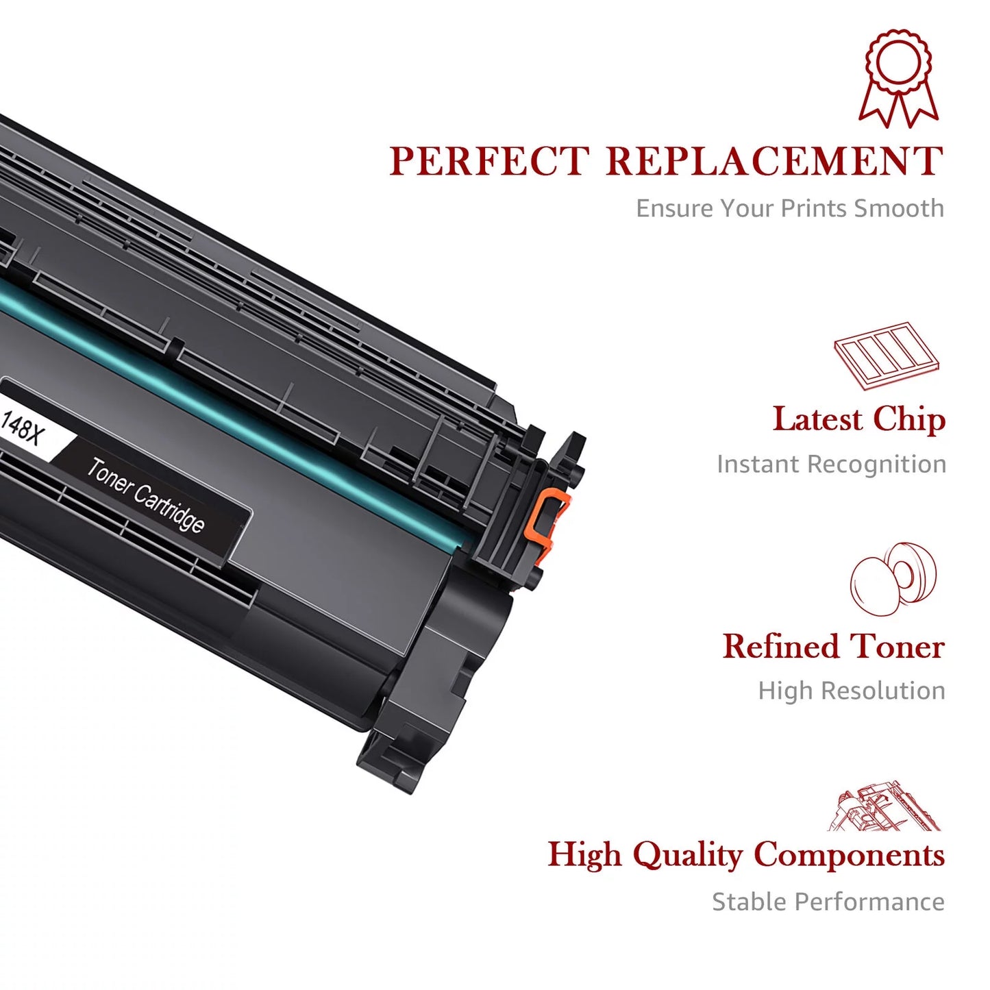 【With Chip Large Capacity】148X 148A Toner Cartridge Black High Yield 1 Pack Compatible Replacement for HP