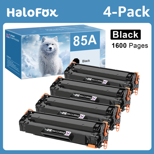 Halofox 85A Black Toner Cartridges CE285A Toner Cartridges Replacement for HP CE285A 85A CE285 CE285A HP Laserjet Pro P1102W M1212nf M1217nfw P1100 M1210 Printer (Black, 4-Pack)