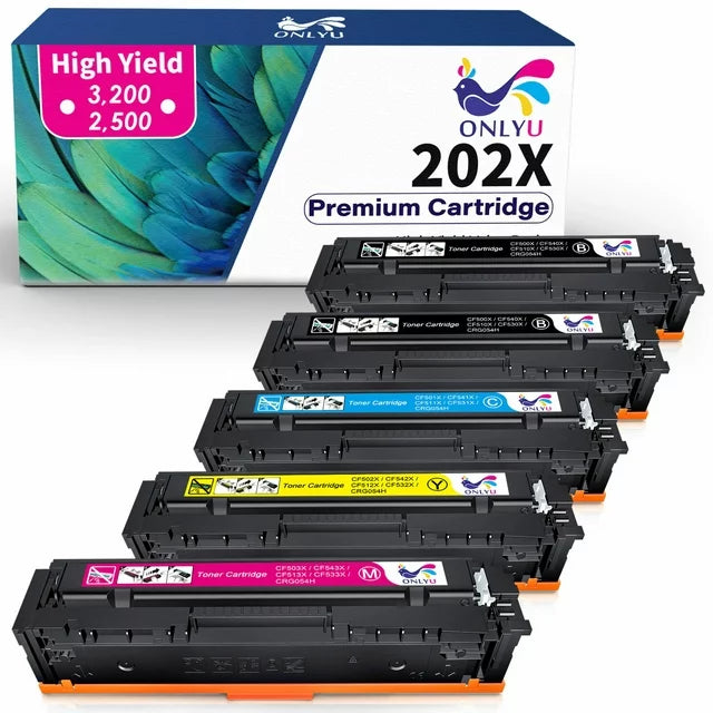 202A 202X Toner Cartridge 5 Pack High Yield Compatible for HP Printer Ink (2 Black Cyan Magenta Yellow)