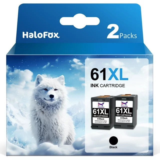 Halofox 61XL Black Ink Cartridges for HP 61 Black Ink (2-Pack, Black)