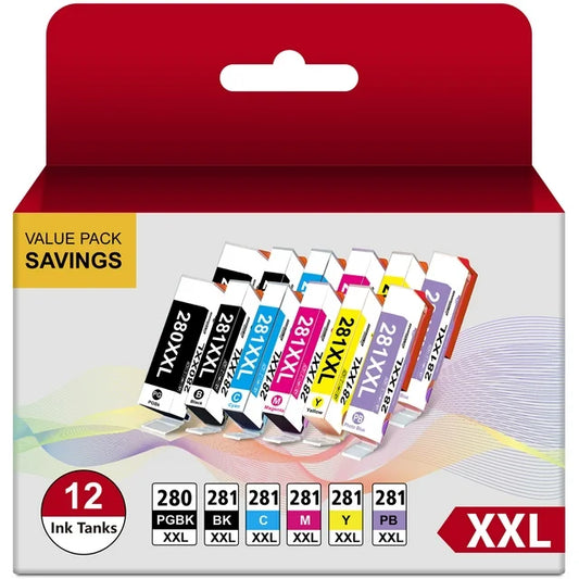 Halofox Ink Cartridge for Canon 280 281 PGI-280XXL(Include Photo Blue 12 Pack)