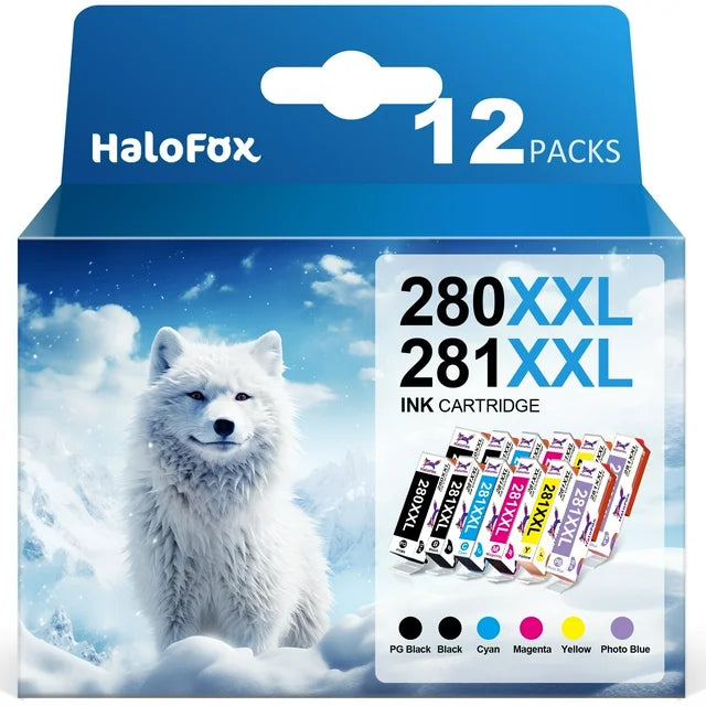 Halofox Ink Cartridge for Canon 280 281 PGI-280XXL CLI-281XXL Ink 281 280 for Pixma TS9120 TS8120 TS8320 TS8220 TS8300 TS8100 Printer (Include Photo Blue 12 Pack)