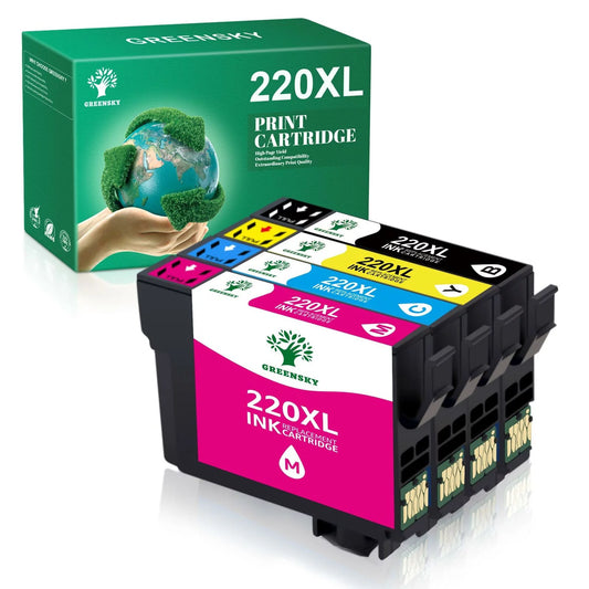 High Yield 220XL Ink Cartridges Replacement for Epson （ Black Cyan Magenta Yellow 4 Pack）