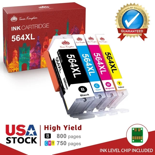 High Yield 564XL Printer Ink Cartridges Replacement for HP(Black Cyan Magenta Yellow,4Pcs)