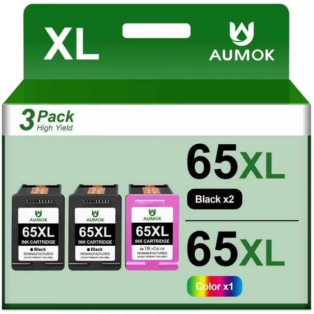 High Yield 65 Ink Cartridges 65XL Combo Replacement(2 Black 1 Color)