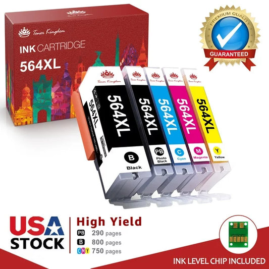 High Yield XL 564 Ink Cartridge Replacement for HP(Photo-Black Black Cyan Magenta Yellow, 5Pcs)