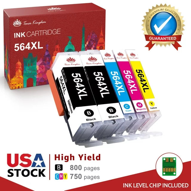 High Yield XL 564 Ink Cartridges Replacement for HP(Black Cyan Magenta Yellow,5Pcs)