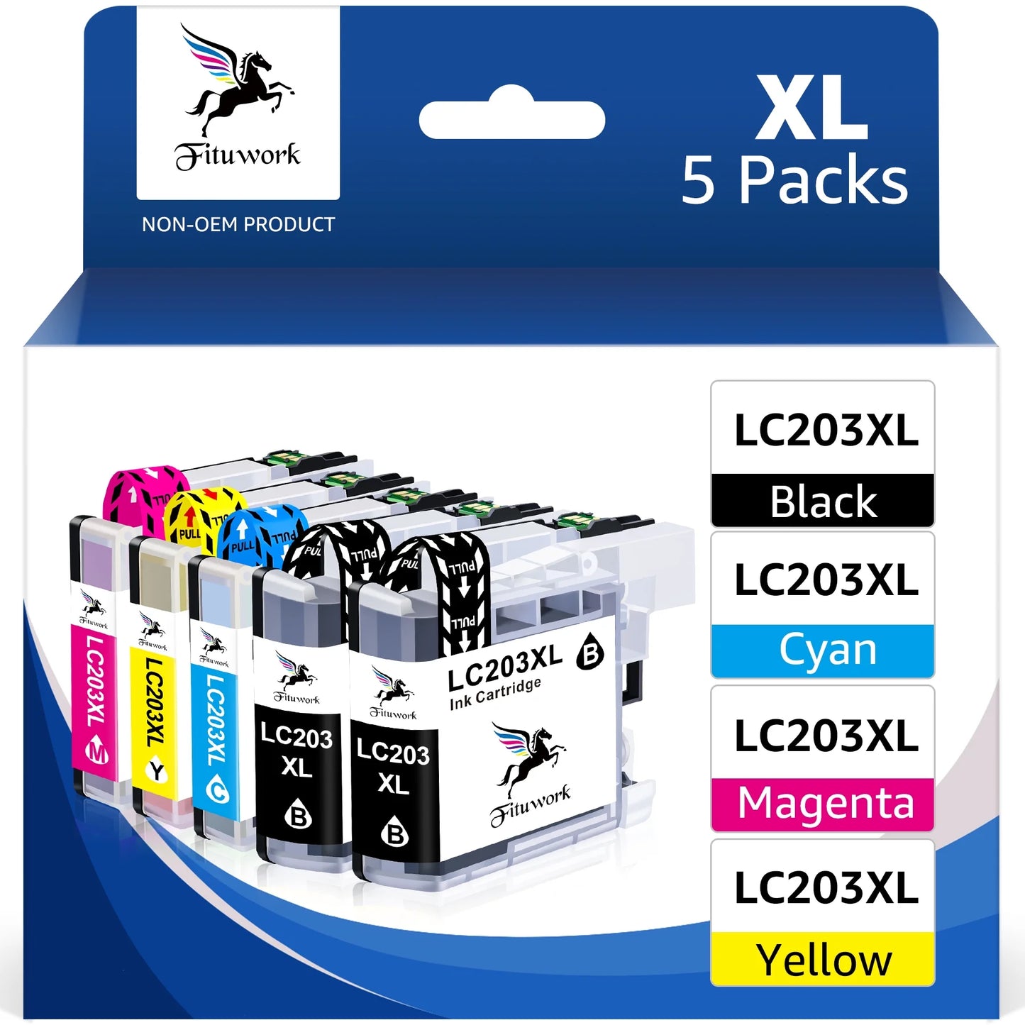 LC203 LC201 LC203XL Ink Cartridges Compatible for Brother(5 Pack)