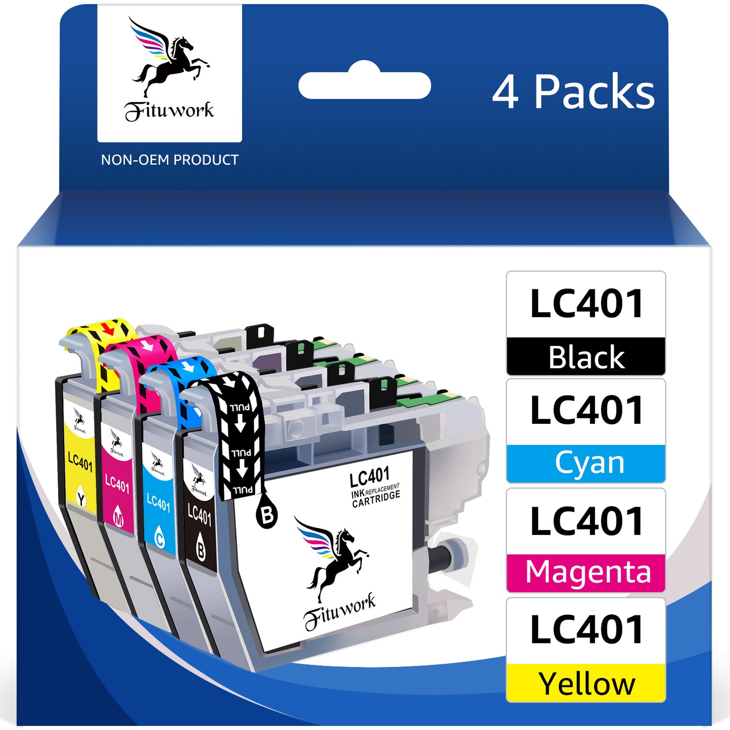 LC401 Ink Cartridges Compatible for Brother LC401 LC401 Standard Yield Work with Brother MFC-J1010DW MFC-J1012DW MFC-J1170DW Printer (1 Black, 1 Cyan, 1 Magenta, 1 Yellow, 4 Pack)