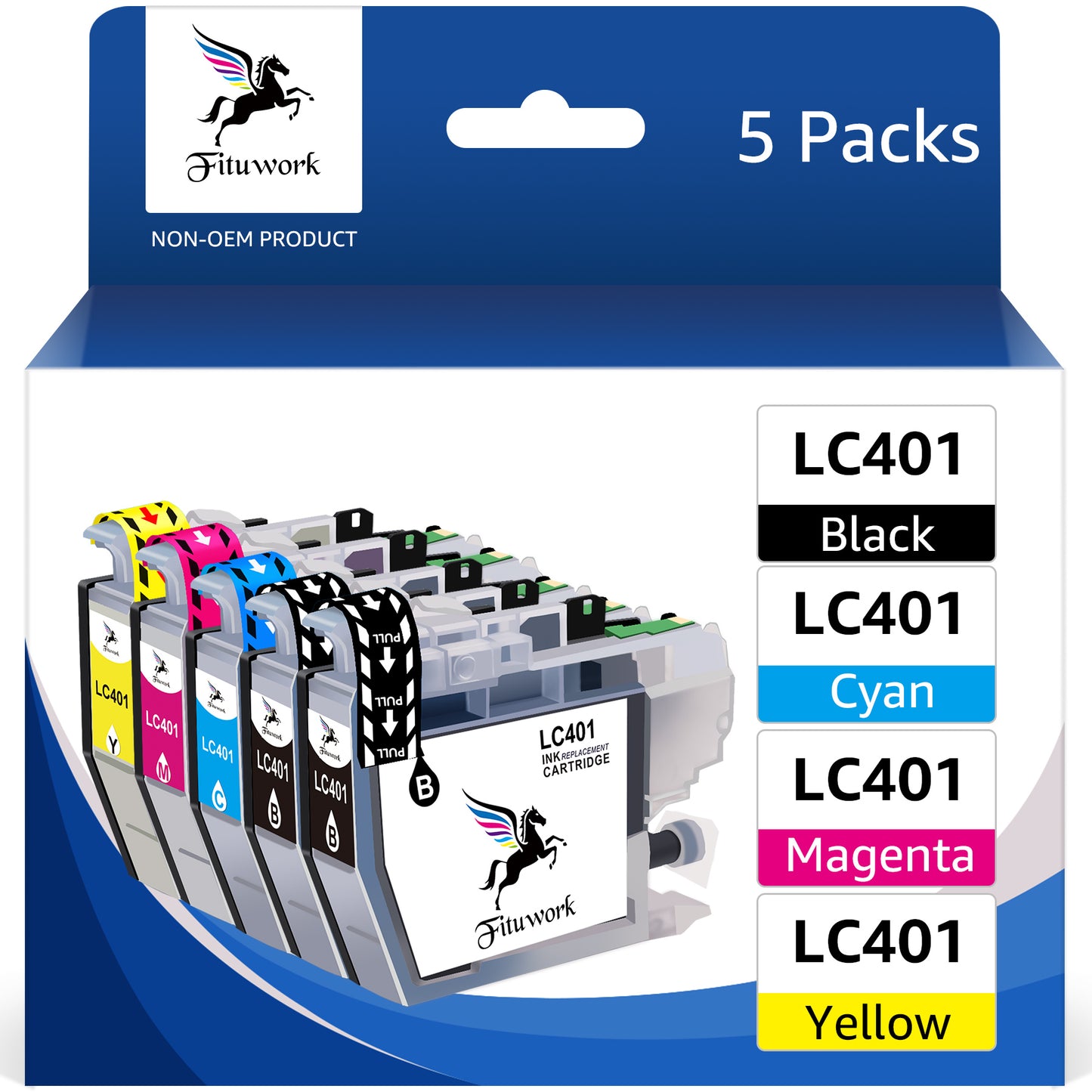 5-Pack LC401 Ink Cartridges Compatible for Brother LC401 LC401 Standard Yield Work with Brother MFC-J1010DW MFC-J1012DW MFC-J1170DW Printer (2 Black/Cyan/Magenta/Yellow)