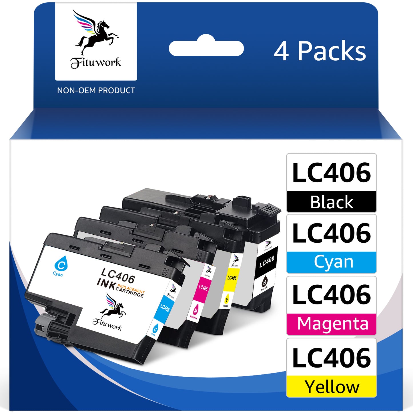 LC406 Ink Cartridges for Brother LC406 LC406BK Compatible for Brother (Black Cyan Yellow Magenta, 4 Pack)