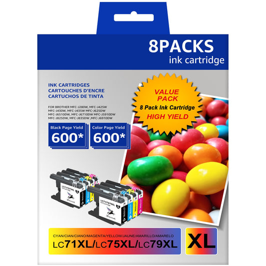 LC71 LC75 XL Ink Cartridge campatible for Brother Printer,(2 Black, 2 Cyan, 2 Magenta, 2 Yellow)