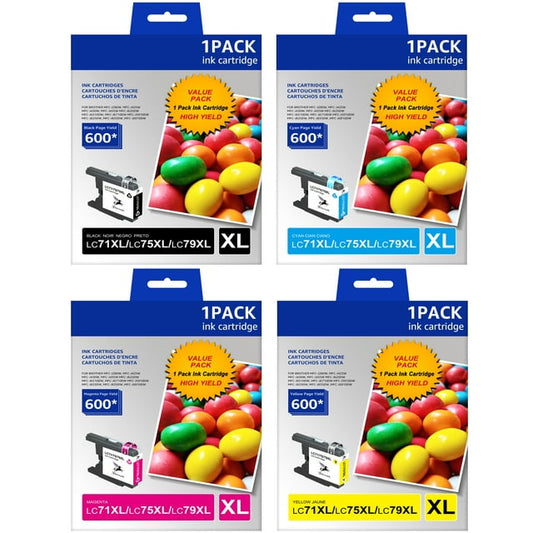 LC75 Ink Cartridge campatible for Brother Printer,(1 Black, 1 Cyan, 1 Magenta, 1 Yellow)