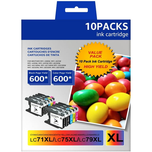 LC75 Ink Cartridge campatible for Brother Printer,(4 Black, 2 Cyan, 2 Magenta, 2 Yellow)