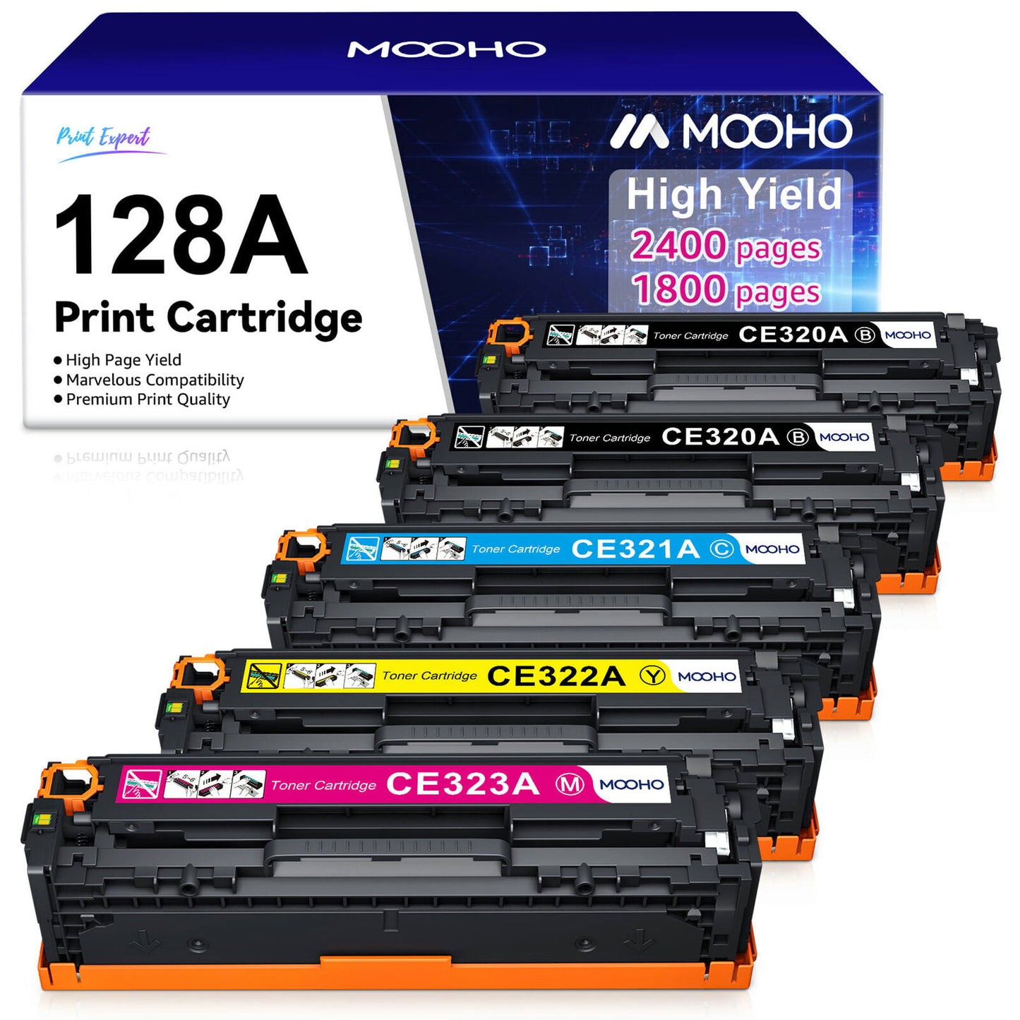 MOOHO Toner Cartridge for HP 128A CE320A Work with HP LaserJet Pro CP1525NW CP1525N CM1415FN CM1415FNW MFP Printer (Black, Cyan, Magenta, Yellow)