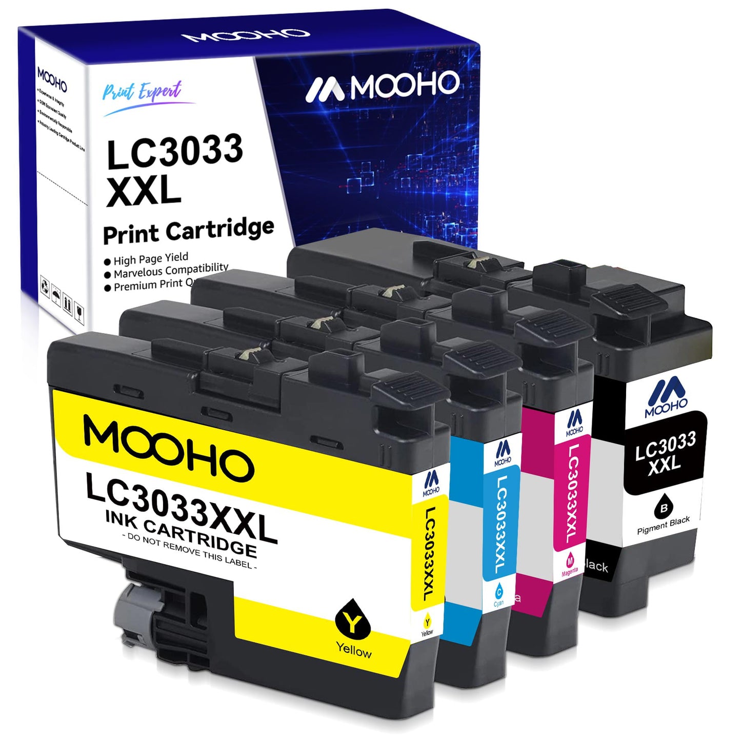 MooHo Ink Cartridges, Compatible for Brother LC3033 LC 3033 LC-3033, Work with Brother MFC-J995DW MFC-J995DWXL MFC-J805DW MFC-J805DWXL MFC-J815DW Printer (1Black, 1 Cyan, 1Magenta, 1Yellow)