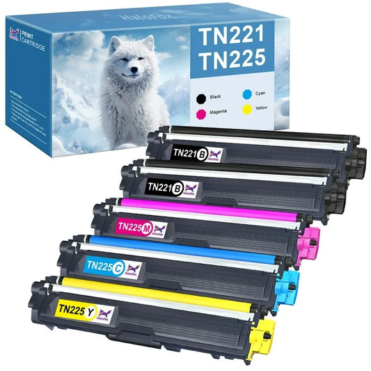 TN221 TN225 Toner Cartridge Compatible for Brother(Black Cyan Yellow Magenta 5-Pack)