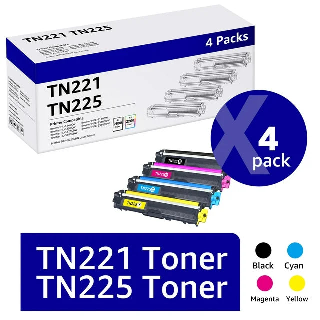 TN221 TN221 Toner Cartridge Compatible for Brother(Black Cyan Yellow Magenta 4-Pack)