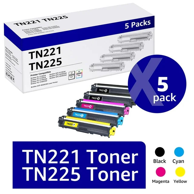 TN221 TN221 Toner Cartridge Compatible for Brother(Black Cyan Yellow Magenta 5-Pack)