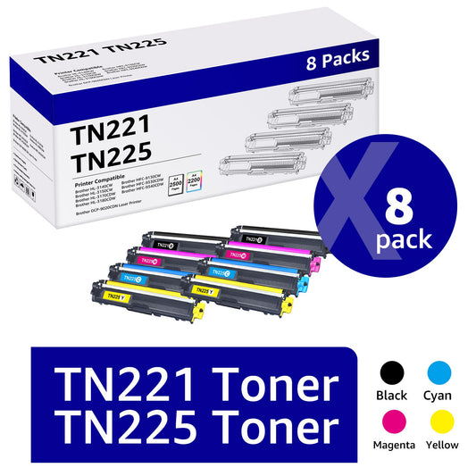 TN221 TN221 Toner Cartridge Compatible for Brother(Black Cyan Yellow Magenta 8-Pack)