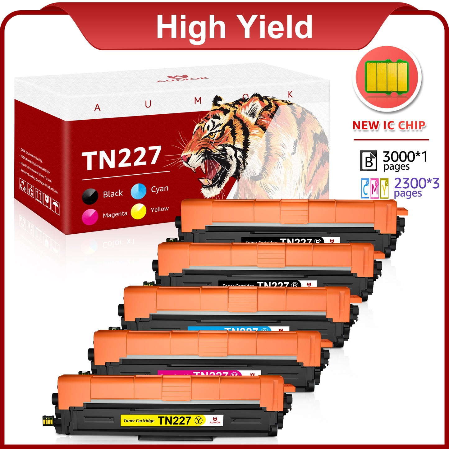 TN227 Toner for Brother TN 227 TN-227 TN227BK TN223 TN-223BK MFC-L3750CDW HL-L3210CW HL-L3290CDW HL-L3270CDW HL-L3230CDW MFC-L3710CW MFC-L3770CDW Printer Toner (5-Pack,Black,Cyan,Magenta,Yellow)