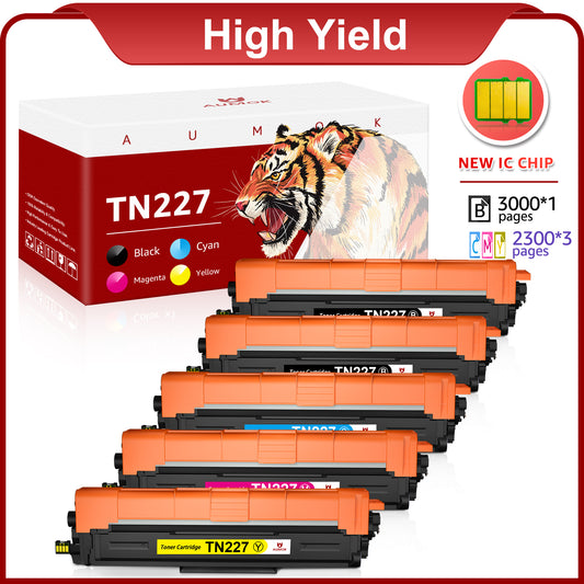 TN227 Toner for Brother TN 227 TN-227 TN227BK TN223 TN-223BK MFC-L3750CDW HL-L3210CW HL-L3290CDW HL-L3270CDW HL-L3230CDW MFC-L3710CW MFC-L3770CDW Printer Toner (5-Pack,Black,Cyan,Magenta,Yellow)