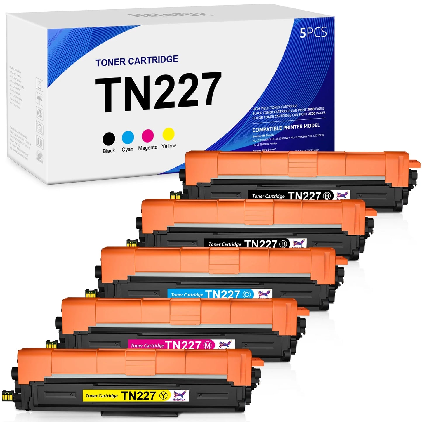 TN227 Toner for Brother(5-Pack,Black,Cyan,Magenta,Yellow)