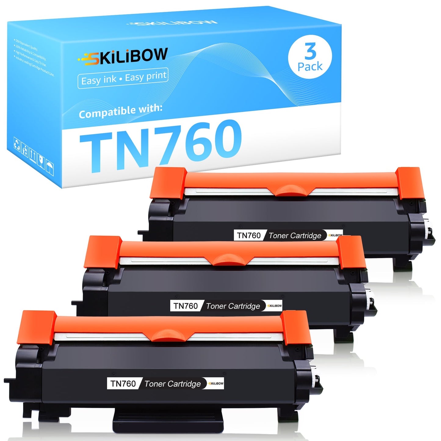 TN760 TN-760 Toner Cartridge Black Replacement for Brother(3 Pack)