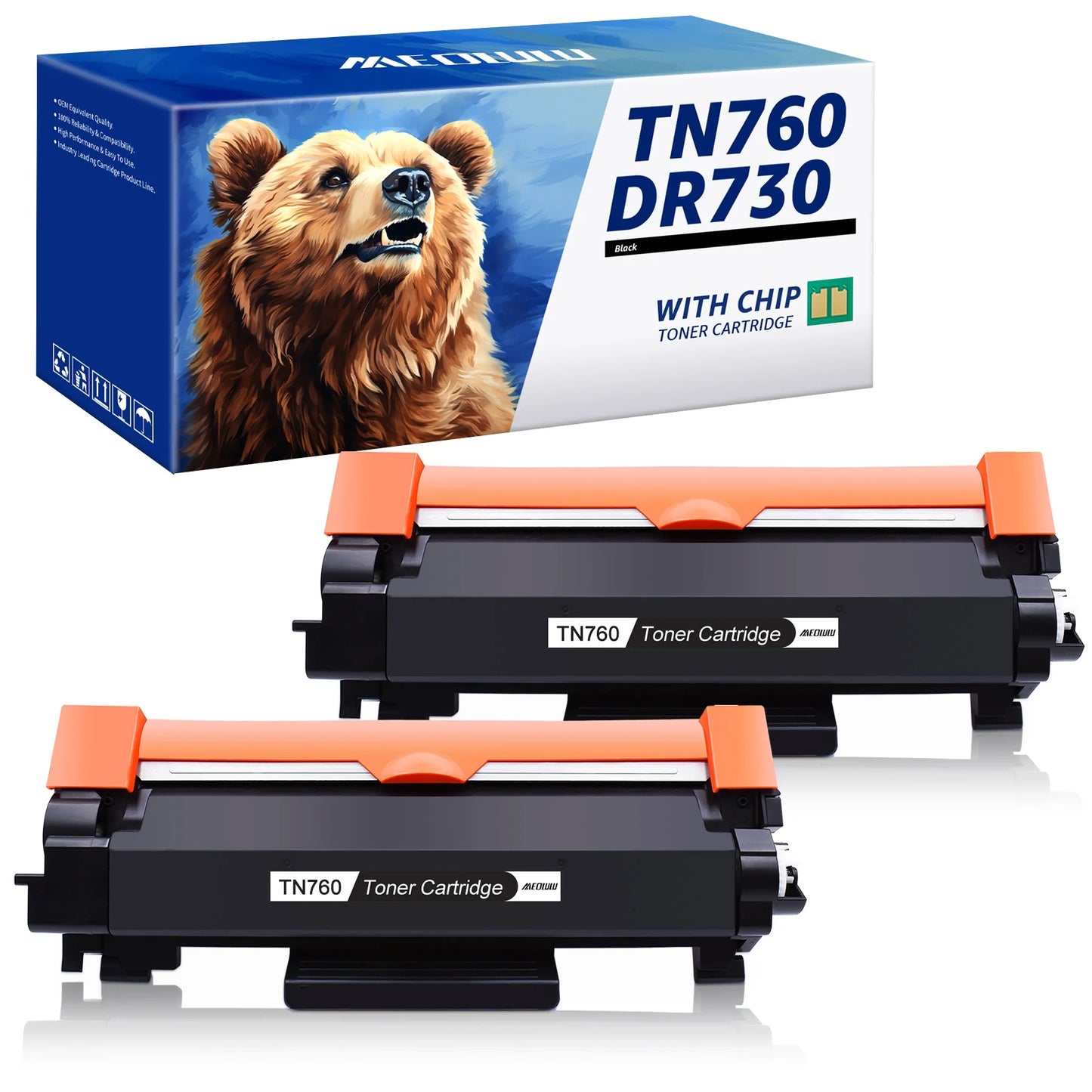 TN760 TN730 TN 760 TN 730 Toner cartridge for Brother (Black,2 Pack)