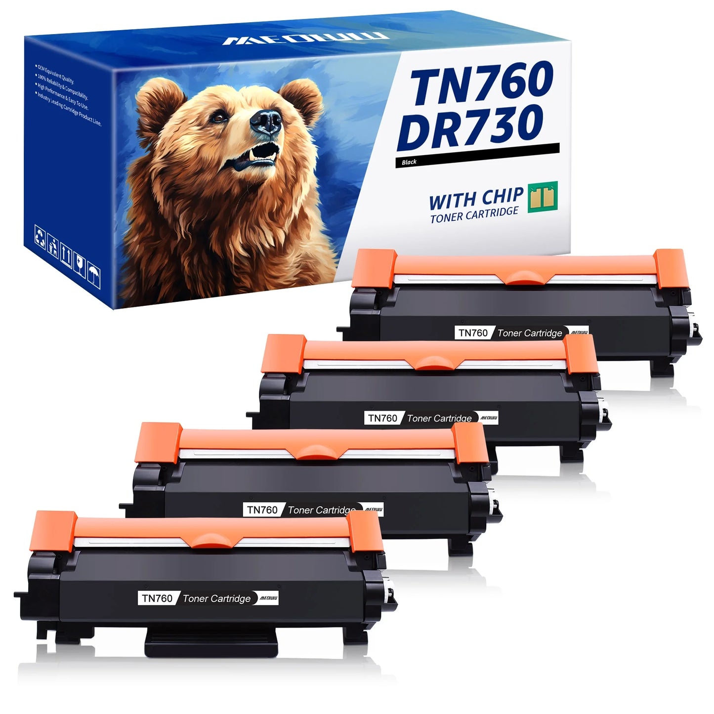 TN760 Toner Compatible Toner Cartridge for Brother(Black, 4 Pack)