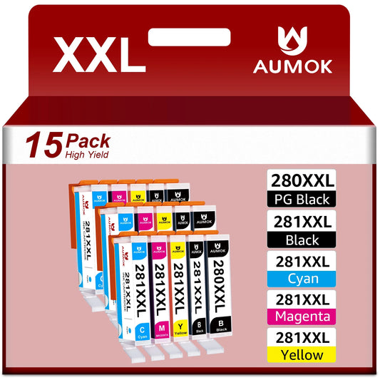 280XXL 281XXL Ink Cartridges Replacement for Canon(PGBK Black Cyan Magenta Yellow, 15-Pack)