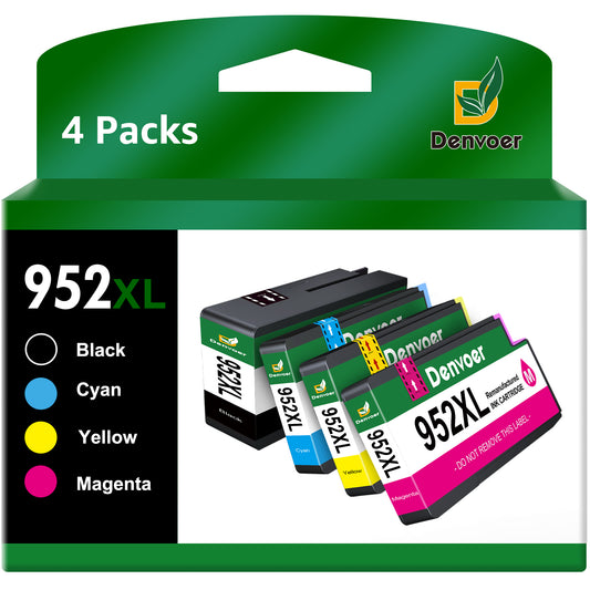 952xl Latest Upgrade Compatible Ink Cartridges Combo Pack Replacement for HP 952 XL Use with Officejet Pro 7740 8210 8710 8720 8740 8715 7720 8725 8730 (4 Packs), Black, Cyan, Yellow, Magenta